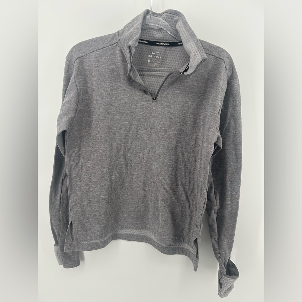 Nike Running Shirt Dri Fit Sz S Pullover Finger Warming Cuffs Side ArmZip Pocket